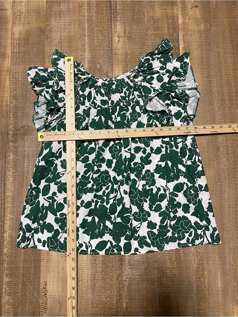 THML Women’s Green and White Floral Ruffle Sleeve Top - Picture 6 of 6